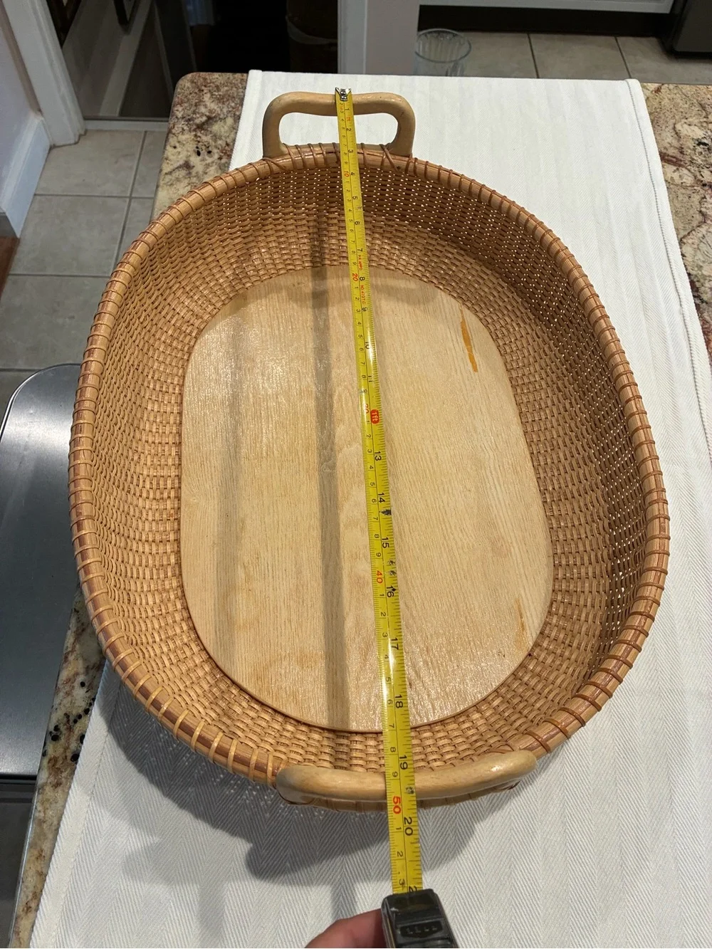 Vintage Nantucket Basket Large Oval Serving Tray with Handles and Wood Bottom